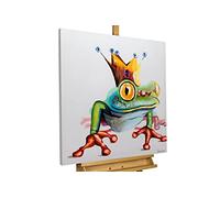 Kunstloft Cuadro decorativo | 100% PINTADO A MANO | 80x80cm | Pintura 'Rey Rana' | Rana | Multicolor | Cuadro moderno en lienzo