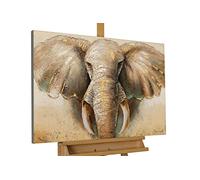 Kunstloft Cuadro decorativo | 100% PINTADO A MANO | 90x60cm | Pintura 'Calm Giant' | Elefante | Beige | Cuadro moderno en lienzo