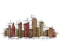 Kunstloft® Extravagante Escultura de Pared de Metal 'Complex Entity' 130x60x6cm | Decoración XXL Metal Arte | Abstracto Rectángulo Skyline Marrón Rojo | Cuadro Hecho a Mano Mural de Arte Moderno