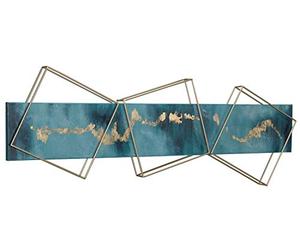 Kunstloft® Extravagante Escultura de Pared de Metal 'Triton's Lifeblood' 120x40x6cm | Decoración XXL Metal Arte | Abstracto Cuadrado Oro Azul | Cuadro Hecho a Mano Imagen Mural de Arte Moderno