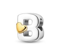 KUNVONIC Letra Charms Abalorios B Alfabeto Colgante para mujer, plata de ley 925, compatible con pulseras y collares Pandora, compatible con pulseras europeas para mujeres y niñas