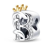 KUNVONIC Letra Charms Abalorios B Alfabeto Colgante para mujer, plata de ley 925, compatible con pulseras y collares Pandora, compatible con pulseras europeas para mujeres y niñas