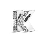 KUNVONIC Letra Charms Abalorios K Alfabeto Colgante para mujer, plata de ley 925, compatible con pulseras y collares Pandora, compatible con pulseras europeas para mujeres y niñas