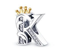 KUNVONIC Letra Charms Abalorios K Alfabeto Colgante para mujer, plata de ley 925, compatible con pulseras y collares Pandora, compatible con pulseras europeas para mujeres y niñas