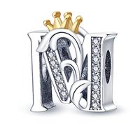 KUNVONIC Letra Charms Abalorios M Alfabeto Colgante para mujer, plata de ley 925, compatible con pulseras y collares Pandora, compatible con pulseras europeas para mujeres y niñas