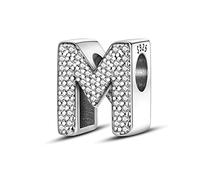 KUNVONIC Letra Charms Abalorios M Alfabeto Colgante para mujer, plata de ley 925, compatible con pulseras y collares Pandora, compatible con pulseras europeas para mujeres y niñas