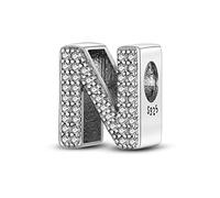 KUNVONIC Letra Charms Abalorios N Alfabeto Colgante para mujer, plata de ley 925, compatible con pulseras y collares Pandora, compatible con pulseras europeas para mujeres y niñas