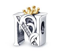 KUNVONIC Letra Charms Abalorios N Alfabeto Colgante para mujer, plata de ley 925, compatible con pulseras y collares Pandora, compatible con pulseras europeas para mujeres y niñas