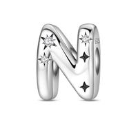 KUNVONIC Letra Charms Abalorios N Alfabeto Colgante para mujer, plata de ley 925, compatible con pulseras y collares Pandora, compatible con pulseras europeas para mujeres y niñas