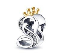 KUNVONIC Letra Charms Abalorios S Alfabeto Colgante para mujer, plata de ley 925, compatible con pulseras y collares Pandora, compatible con pulseras europeas para mujeres y niñas