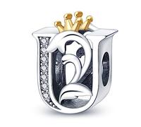 KUNVONIC Letra Charms Abalorios U Alfabeto Colgante para mujer, plata de ley 925, compatible con pulseras y collares Pandora, compatible con pulseras europeas para mujeres y niñas