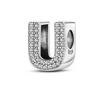 KUNVONIC Letra Charms Abalorios U Alfabeto Colgante para mujer, plata de ley 925, compatible con pulseras y collares Pandora, compatible con pulseras europeas para mujeres y niñas