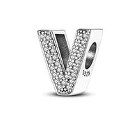KUNVONIC Letra Charms Abalorios V Alfabeto Colgante para mujer, plata de ley 925, compatible con pulseras y collares Pandora, compatible con pulseras europeas para mujeres y niñas