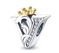 KUNVONIC Letra Charms Abalorios V Alfabeto Colgante para mujer, plata de ley 925, compatible con pulseras y collares Pandora, compatible con pulseras europeas para mujeres y niñas
