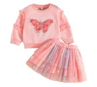 Kunyeah 2 piezas Vestido tutú con sudadera para niñas pequeñas Top con mangas largas y falda de tul con estampado de mariposas