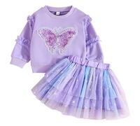 Kunyeah 2 Piezas Vestido tutú con Sudadera para niñas pequeñas Top con Mangas largas y Falda de Tul con Estampado de Mariposas