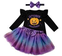 Kunyeah 3Pcs Primer disfraz de Halloween para bebé niña Vestido de bebé Romper Falda Tutú con Lazo y Cinta para la Cabeza Body Acción Gracias para Recién Nacido (Púrpura, 3-6 meses)