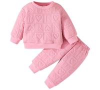 Kunyeah Bebé Niña Outfit Niña Amor Corazón Pullover Niño Sudadera Pantalones Infantil Letra Imprimir Manga Larga Top Pant Set (Rosa, 12-18 Meses)
