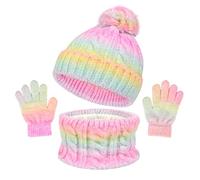 Kunyeah Conjunto gorro bufanda y guantes para niños pequeños Manoplas punto forro polar y gorro protector para el cuello para niños y niñas 3 a 10 años. (Cubrecuello, Rosa-amarillo)