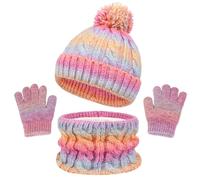 Kunyeah Conjunto gorro bufanda y guantes para niños pequeños Manoplas punto forro polar y gorro protector para el cuello para niños y niñas 3 a 10 años. (Cubrecuello, Rosa-púrpura)