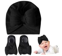 Kunyeah Recién Nacido Bebé Niñas Gorro de Punto Calcetines Set Bebé Beanie Gorro Hospital de Bebé Sombreros Niño Suave Gorro Cálido para 0-12 Meses (FR/ES, Letras, Talla única, Negro)