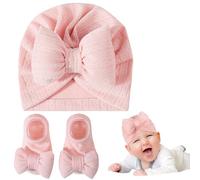 Kunyeah Recién Nacido Bebé Niñas Gorro de Punto Calcetines Set Bebé Beanie Gorro Hospital de Bebé Sombreros Niño Suave Gorro Cálido para 0-12 Meses (FR/ES, Letras, Talla única, Rosa)