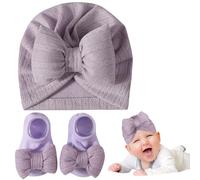 Kunyeah Recién Nacido Bebé Niñas Gorro de Punto Calcetines Set Bebé Beanie Gorro Hospital de Bebé Sombreros Niño Suave Gorro Cálido para 0-12 Meses (FR/ES, Letras, Talla única, Morado)