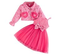 Kunyeah - Vestido de tutú para bebé y niña, vestido de tul sin mangas, chamarra de encaje floral, traje de manga larga para niña, Rosado, 9-12 Meses
