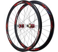 KUNYOS 700C Bicicleta De Carretera Par De Ruedas De Ruta De Ciclo-Cross Freno De Disco Freno V/C Llanta Alta 40MM 7/8/9/10/11/12 Velocidades Rueda Libre 24 Agujeros,Rojo,QR