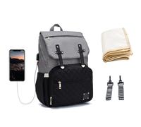 KUNYOS Bolso cambiador ligero for bebé con puerto USB, mochila unisex de color a juego, bolso de viaje for pañales, adecuado for mamá y papá, bolso de viaje for acampar al aire libre(Black gray)
