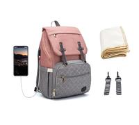 KUNYOS Bolso cambiador ligero for bebé con puerto USB, mochila unisex de color a juego, bolso de viaje for pañales, adecuado for mamá y papá, bolso de viaje for acampar al aire libre(Pink)