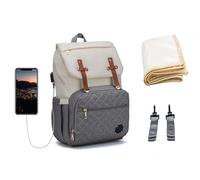 KUNYOS Bolso cambiador ligero for bebé con puerto USB, mochila unisex de color a juego, bolso de viaje for pañales, adecuado for mamá y papá, bolso de viaje for acampar al aire libre(Gray white)