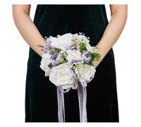 KUNYOS Bridal Wedding Bouquets, Artificial Roses, Silk Ribbons, Bride and Bridesmaid Hand Bouquets, Romantic Flowers Suitable for Valentine's Day, Confession Parties(Purple)