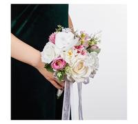 KUNYOS Bridal Wedding Bouquets, Artificial Roses, Silk Ribbons, Bride and Bridesmaid Hand Bouquets, Romantic Flowers Suitable for Valentine's Day, Confession Parties(Pink)