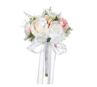 KUNYOS Bridal Wedding Bouquets, Artificial Roses, Silk Ribbons, Bride and Bridesmaid Hand Bouquets, Romantic Flowers Suitable for Valentine's Day, Confession Parties(Champagne)