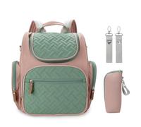 KUNYOS Conjunto de 2 piezas, mochila cambiadora pañales for bebé, bolsa térmica for biberones, viaje, bolso multifuncional for madres gran capacidad, correa for cochecito(Green)