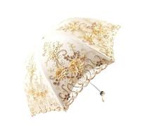 KUNYOS Embroidered Folding Princess Umbrella For Wedding Dance Show Lace Umbrella, Double-layer Anti-ultraviolet Parasol, Summer Outdoor Portable Anti-ultraviolet Sun Umbrellas(Beige)