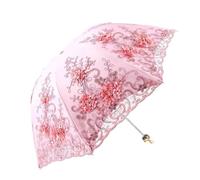KUNYOS Embroidered Folding Princess Umbrella For Wedding Dance Show Lace Umbrella, Double-layer Anti-ultraviolet Parasol, Summer Outdoor Portable Anti-ultraviolet Sun Umbrellas(Red)