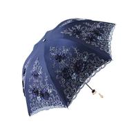 KUNYOS Embroidered Folding Princess Umbrella For Wedding Dance Show Lace Umbrella, Double-layer Anti-ultraviolet Parasol, Summer Outdoor Portable Anti-ultraviolet Sun Umbrellas(Blue)
