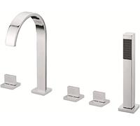 KUNYOS Grifería De Bañera Borde De 5 Orificios Grifería De Borde De Bañera Monomando Cascada De Bañera con Ducha De Mano Conjunto De Batidor De Borde De Bañera para Baño,Cromo