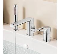 KUNYOS Grifo Mezclador de baño con Ducha montada en la Cubierta, 3 Agujeros, Pico Giratorio 360, Juego de Grifo Mezclador de Ducha para baño, Grifo de bañera de una Sola Palanca,Cromo