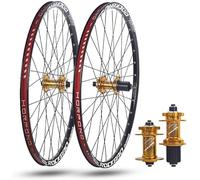 KUNYOS Juego De Ruedas MTB De 24/26/27,5/29 Pulgadas, Eje Pasante, Rueda Delantera 12 X 100 Mm, Rueda Trasera 12 X 142 Mm, Buje De Rueda para Freno De Disco para 7-11 Velocidades,Oro,24inch