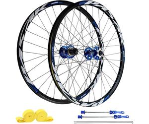 KUNYOS Juego De Ruedas MTB De 26"/27,5"/29", Freno De Disco, Llantas De Aluminio De 32H Y Bujes HG, Rueda Delantera 100X9mm / Ruedas Traseras 135X10mm Compatibles con 7-12 Velocidades.,Azul,26inch