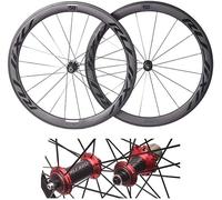 KUNYOS Juego De Ruedas para Bicicleta De Carretera De Carbono 700C con Freno De Llanta, Profundidad 40/50 Mm, Buje con Rodamientos De Cerámica, Soporte para Casetes De 8/9/10/11 Velocidades,Rojo,50mm