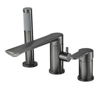 KUNYOS Mezclador De Ducha Grifo De Bañera De 3 Agujeros Mezclador Grifería De Bañera con Pico Giratorio 360 Mezclador De Bañera con Conjunto De Ducha,Gris