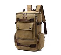 KUNYOS Mochila Retro De Lona Encerada Desgastada Con Ribete De Cuero Crazy Horse, Gran Capacidad For Una Computadora De 15,6 Pulgadas, Almacenamiento Multipartido Repelente Al Agua(Khaki)