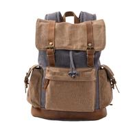KUNYOS Mochila Retro De Lona Encerada Desgastada De Cuero De Caballo Loco Empalmada, Gran Capacidad For Acomodar Una Computadora De 14 Pulgadas, Almacenamiento De Múltiples Capas(Dark Grey Brown)