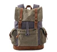 KUNYOS Mochila Retro De Lona Encerada Desgastada De Cuero De Caballo Loco Empalmada, Gran Capacidad For Acomodar Una Computadora De 14 Pulgadas, Almacenamiento De Múltiples Capas(Dark Grey Army Gre)