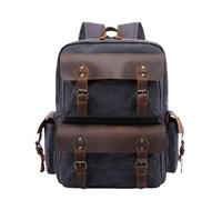 KUNYOS Mochila Vintage De Lona Encerada Impermeable Hombre, Bolso For Institución Adolescente, Mochila For Mujer, Cuero Genuino, Grande De Viaje(Dark Grey)