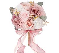 KUNYOS Ramo de Novia de Boda, Rosas Artificiales con Tacto simulado, Ramo romántico de Mano for Novias y Damas de Honor, Adecuado for el hogar, Bodas, decoración de Fiestas.(Pink)